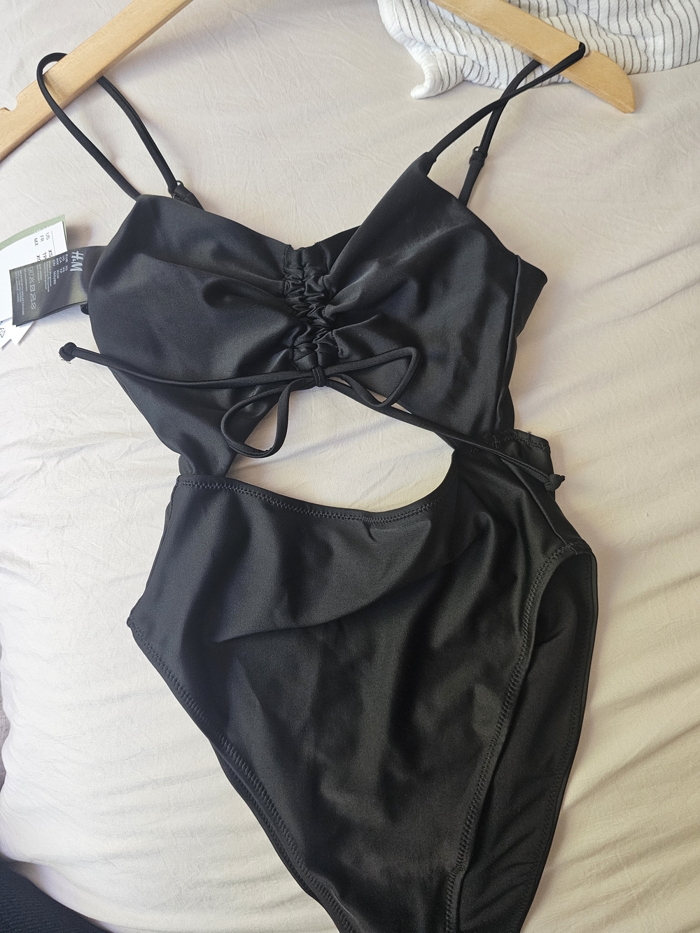 H&M Black Cutout One-Piece Swimsuit with Lace-Up Front